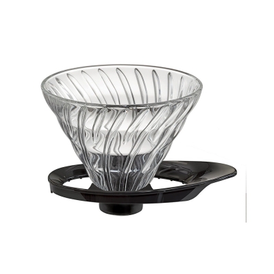 Hario V60 dripper - szklany z czarnym uchwytem, nowy typ - rozmiar 02 (VDGR-02-B)